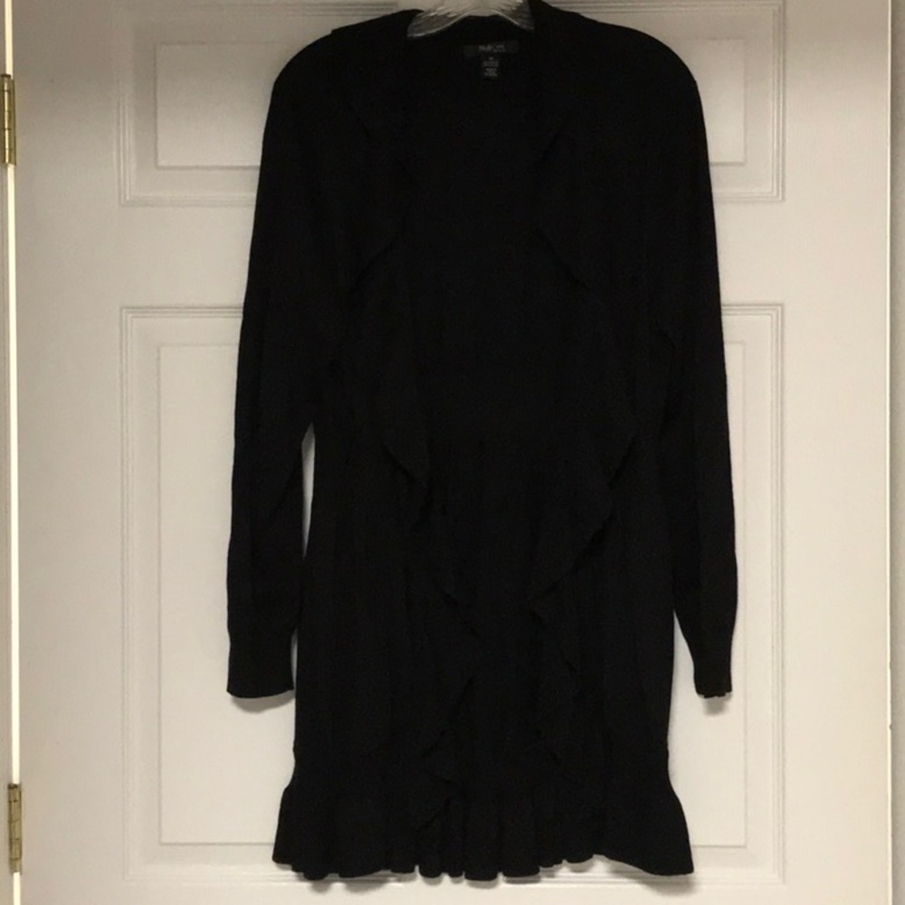 Black Ruffled Long Cardigan 35” long